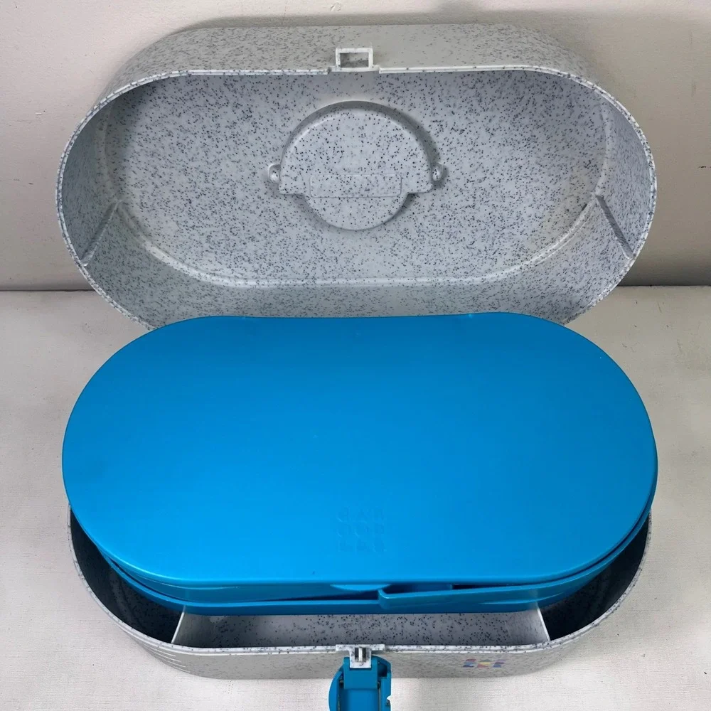 Vintage Caboodles 80s/90s Cosmetic Organizer Case Turquoise Accent Broken Mirror